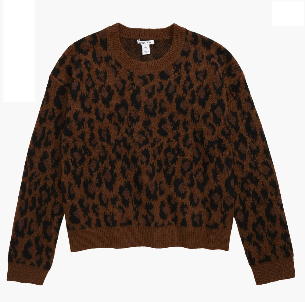 NORDSTROM Kids Fun Cotton Blend Sweater In Brown Dachshund Leopard Spots Size M